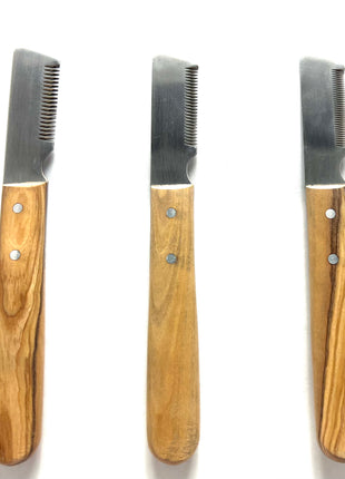 pet beauty Trimmmesser Set | 3 Stück | brauner Holzgriff | Gesamtlänge 17cm
