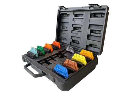 Show Tech Pro Wide Snap-on Comb Set | Kammaufsatz Set BREIT für Scherkopf #30W | 8 Kämme + 30W Scherkopf im Koffer